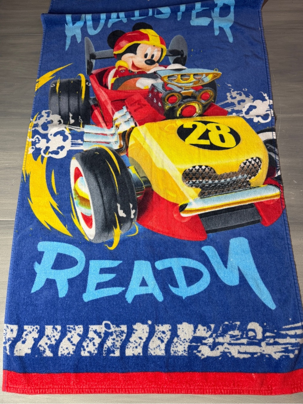 Disney Mickey Mouse Roadster Ready Race Car #28 Kids Towel